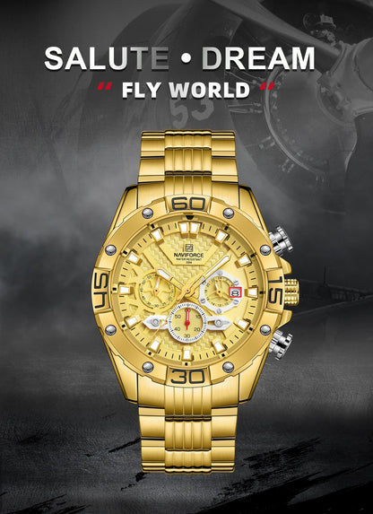 NAVIFORCE Men's Watches Top Luxury Brand Gold Business Quartz
