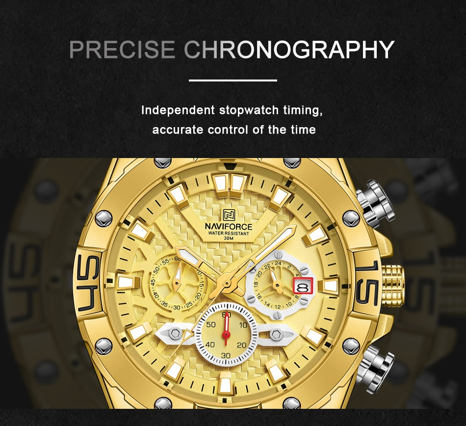 NAVIFORCE Men's Watches Top Luxury Brand Gold Business Quartz