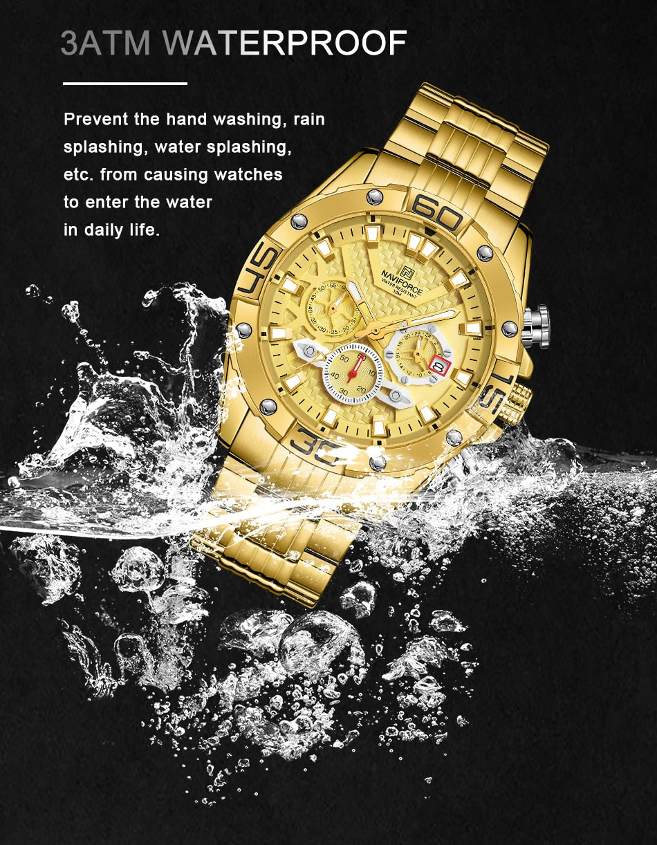 NAVIFORCE Men's Watches Top Luxury Brand Gold Business Quartz