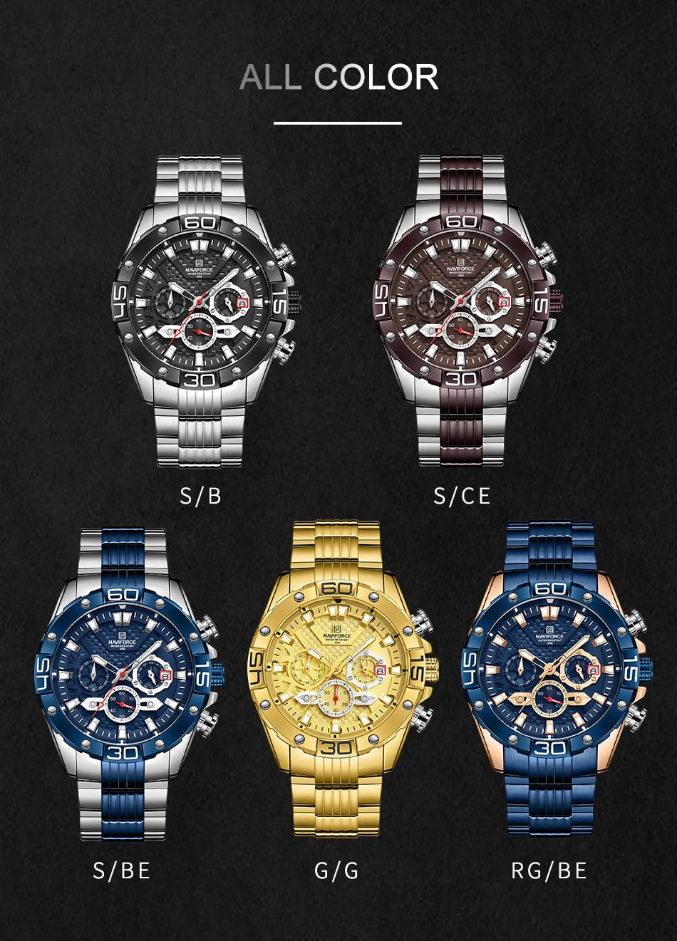 NAVIFORCE Men's Watches Top Luxury Brand Gold Business Quartz