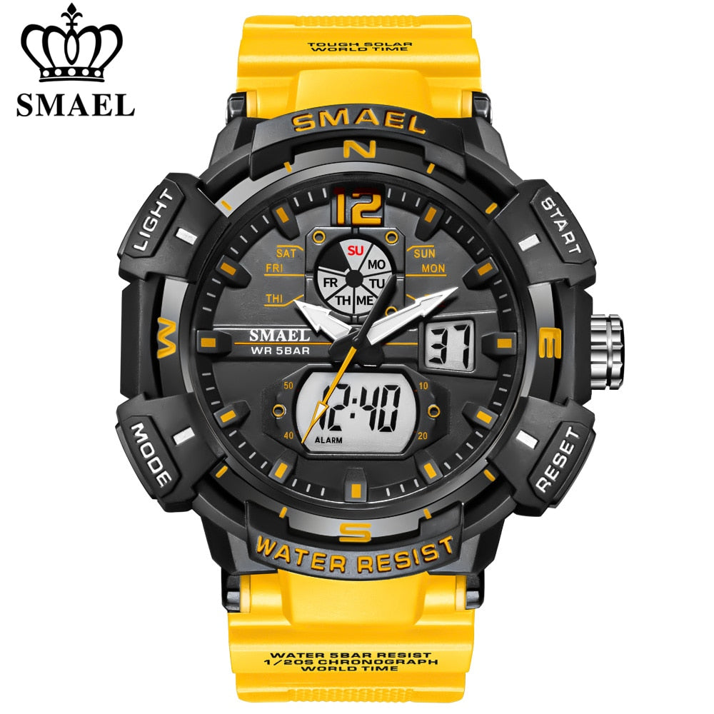 SMAEL Top Luxury Brand Men's Watch Outdoor Sports Waterproof  Watches Dual Display Quartz Rubber Digital Clock Relogio Masculino